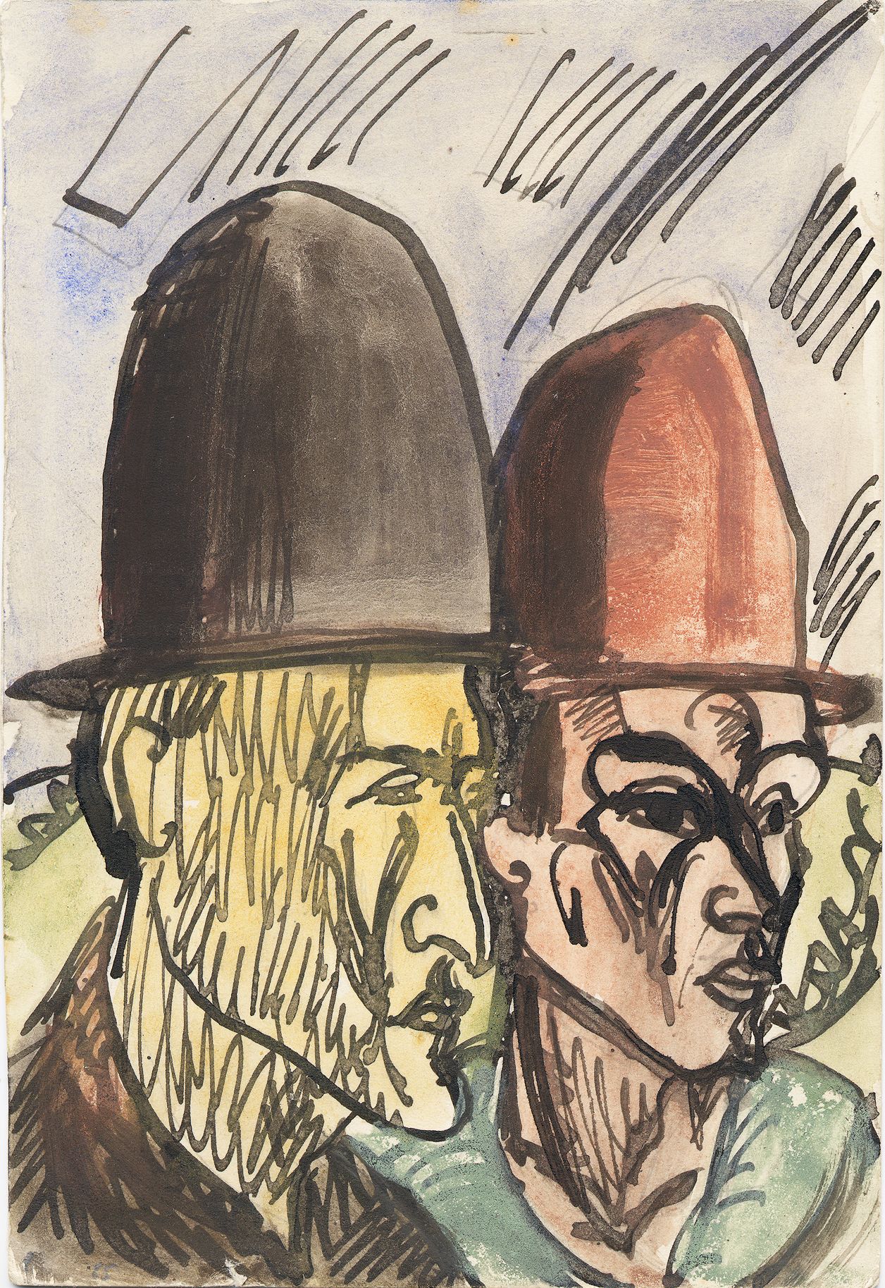 Erich Heckel (1883-1970), Heckel und Otto Mueller mit Hüten, Postkarte an Siddi Heckel in Berlin aus Langballig, 26.7.1920,