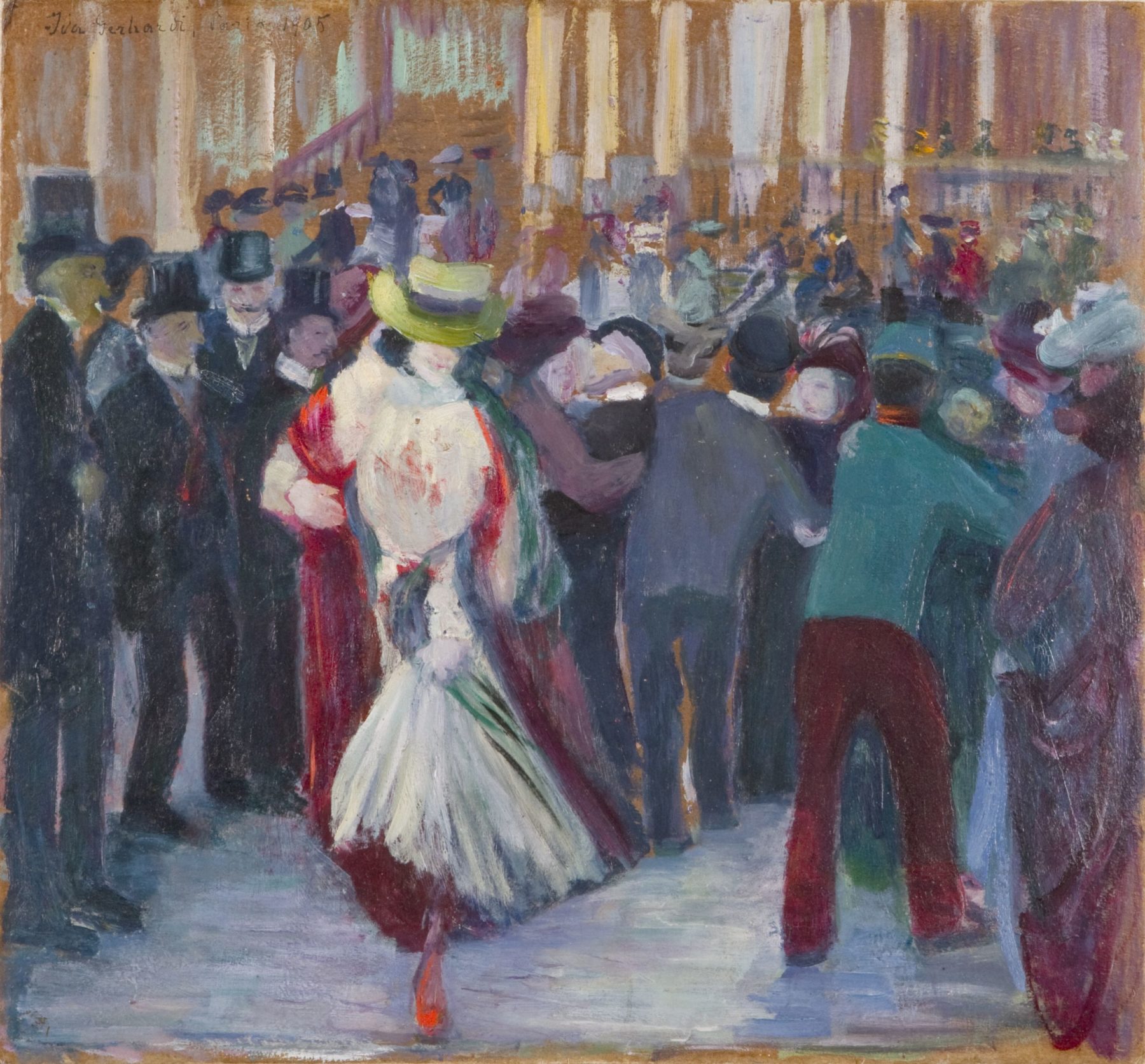 Ida Gerhardi (1862-1927), Tanzbild X, Tanzszene bei Bullier Paris, 1905, Öl auf Pappe, 45,5 x 49 cm, Museen der Stadt Lüdenscheid, Sammlung der Städtischen Galerie. Foto: Steffen Schulte-Lippern